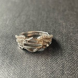 Sterling Silver Ladies Harley-Davidson Ring, Size 6.  Clear, Bright CZs